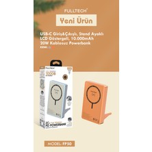 Azurtech FP50 10000MAH Powerbank 20W Pd Kablosuz Şarj Standlı LCD Göstergeli Usb-C Giriş/çıkışlı Taşınabilir Şarj Cihazı