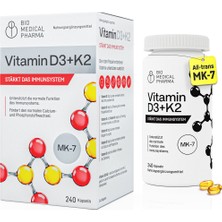 Bio Medical Pharma Vitamin D3 K2 Mk-7 5000 Iu 100 Mcg 240 Kapsül Yüksek Doz Softgel
