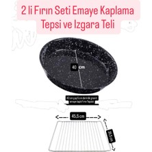 Becen House Granit Kaplama Emaye Yuvarlak Fırın Tepsisi ve Fırın Izgara Teli 2'li Set 45,5*35,5 cm