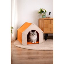 MeoWood Ahşap Kedi Evi –renkli Kumaş - Modern Iç Mekan Kedi Yuvası -