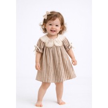 NoyNoy Baby Capucine Kız Bebek Elbise – %100 Pamuk, Çizgili Yakalı Model, Toka Hediyeli