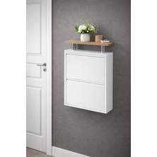 Moemi 2'li Metal Ayakkabılık Kapaklı Raflı /beyaz Ayakkabılık (Tablalı)/ofis/ Dar Alan Ceviz Tablalı