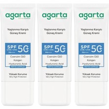 Agarta Yaşlanma Karşıtı Collagen Destekli Spf+50 Faktör Yüz Güneş Kremi 50 ml (3 Lü Set)