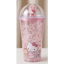 Aşkana Hello Kitty FIGÜRLÜ,450 Ml,kristal Buz Dolgulu Bardak,bpa Free,sızdırmaz Kapaklı,pipetli Suluk,matara-Model 2