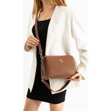 Özbu Kadın Zincir Askılı Omuz Çapraz Çanta 3 Bölmeli Yumuşak Deri Şık Günlük Kullanım