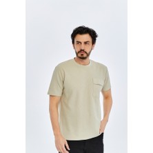 Trender Modelli Cepli O Yaka Erkek T-Shirt 2351-1 Taş