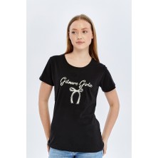 Trender Kurdele O Yaka Kadın T-Shirt Gilmore Siyah