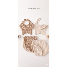 O&g Collection 4'lü Leopar Yıldız %100 Pamuklu 8 Katlı Müslin Bebek Salya Önlüğü ve Omuz Örtüsü Seti/nikel Free Çıt