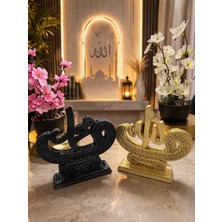 Allah Muhammed Yazılı Dekoratif Biblo – Siyah & Gold Renk Seçenekli – Islami Masa Üstü Dekor