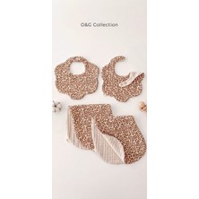 O&g Collection 4'lü Leopar-Bej %100 Pamuklu 8 Katlı Müslin Bebek Salya Önlüğü ve Omuz Örtüsü Seti/nikel Free Çıt