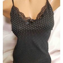 Shine Elagance Ip Askılı Yakası Dantelli %92 Pamuk %8 Elastan Desenli Dar Kesim Likralı Kadın Atlet