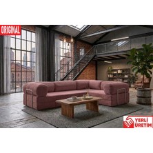 Herev KK300X200 Köşe Koltuktakımı  Yıkanabilirkadife Kumaş Ikili Yatak Orjinal Sünger Şark Köşesi