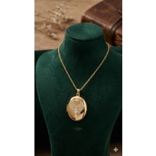 C&On Design Zirkon Taşlı Anka Kuşu Figürlü Fotoğraf Koyulabilen Kapaklı Madalyon Kolye