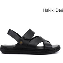 Gönderi(r) Erkek Siyah  Hakiki Deri Comfort Sandalet