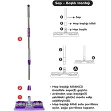 HDY Store Sihirli Mop Yer Fayans Duvar Yüzey Temizlik Mikrofiber Mandallı Mop, Teleskopik Saplı Istediğin Bezi Tak Kullan Hediye Yedek Bez ' Li
