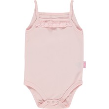 Kujju Kız Bebek Çıtçıtlı Badi 12-24 Ay Pudra Renk Pamuklu Kolsuz Model