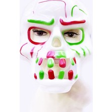 Krm Beyaz Üzeri Rengarenk Korku Dişli Kafatası Maskesi 30X22 cm (5047) Krm