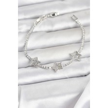 Uravas Store Pirinç Gümüş Renk Yıldız Model Zirkon Taşlı Su Yolu Kadın Bileklik