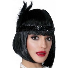 Krm Siyah Renk Tüylü Çarliston Saç Bandı Kafa Bandı (5047) Krm