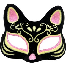 Krm Siyah Renk Süet Kaplama Üzeri Pembe Sarı Simli Kedi Maskesi 17X14 cm (5047) Krm