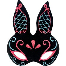 Krm Siyah Renk Mavi Kırmızı Simli Siyah Süet Kaplama Tavşan Maskesi 18X16 cm (5047) Krm
