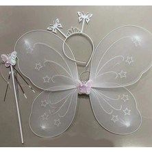 Krm Beyaz Renk Kelebek Kanadı Tacı ve Sopası 50X37 cm (5047) Krm