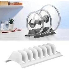 Krm Beyaz - 8 Bölmeli Tencere Kapak Rafı - Simple Tabaklık - Kapak Organizeri Krm