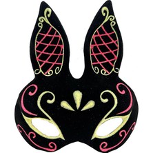 Krm Siyah Renk Kırmızı Gold Simli Siyah Süet Kaplama Tavşan Maskesi 18X16 cm (5047) Krm