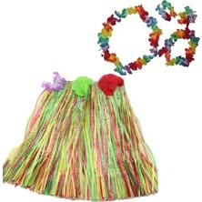 Krm Luau Aloha Hawaii  Kolye Etek Taç ve Bileklik Seti (5047) Krm