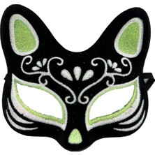 Krm Siyah Renk Süet Kaplama Üzeri Gümüş Yeşil Simli Kedi Maskesi 17X14 cm (5047) Krm