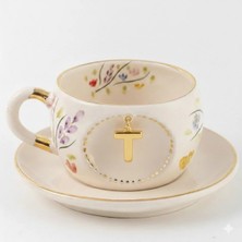 BSK Ceramics Handmade Harfli Porselen Bahardalı Çay Fincanı T Harfi