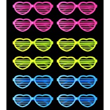 MiraLive Retro Neon Fosforlu Kalp Panjur Gözlük - 12 Adet