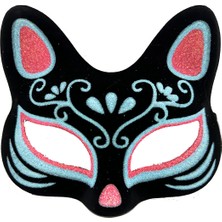 Krm Siyah Renk Süet Kaplama Üzeri Mavi Kırmızı Simli Kedi Maskesi 17X14 cm (5047) Krm