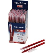 Krm 50 Adet Pensan Büro Kırmızı Tükenmez Kalem M-Medium - 1.0mm Uç (5047) Krm
