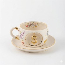 BSK Ceramics Handmade Harfli Porselen Bahardalı Çay Fincanı Ş Harfi