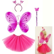 Krm Fuşya Kelebek Kostümü - Fuşya Kelebek Kostüm Aksesuar Seti 4 Parça (5047) Krm