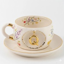BSK Ceramics Handmade Bahardalı Harfli Porselen Çay Fincanı Q Harfi