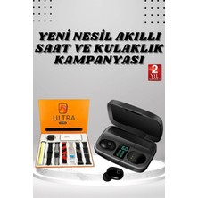 Krm Yeni Nesil Akıllı Saat ve Bluetooth Kulaklık Kampanyası Dokunmatik Kare 7 Kordonlu Krm