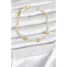 Uravas Store Pirinç Gold Renk Çiçek Model Zirkon Taşlı Su Yolu Kadın Bileklik