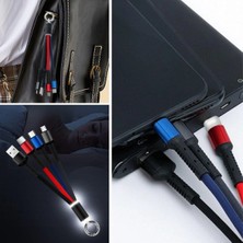 Krm Işıklı Anahtarlık Model 3 In 1 USB Çıkışlı Mikro,type-C ve Iphone Uyumlu Şarj Kablos
