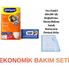 Canped Hasta Bakım Seti L Bdn 24LÜ Hasta Bezi Emci Külot + 10’lu Yatak Kryc+ 48’li Vücut Tmzlm Hvls