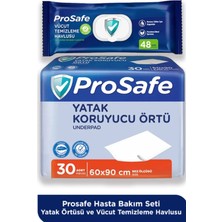 Prosafe Hasta Bakım Seti Vücut Temizleme Havlusu 48Lİ-YATAK Kruyucu Örtü 60X90 30 Lu