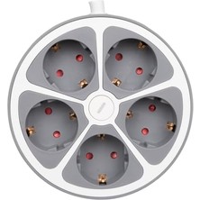 MarkEntegra 5'li Yuvarlak Grup Priz 1.5 Metre Kablo, Anahtarlı Beşli Priz Çoklayıcı, Maksimum Kapasite 3680 Watt, 16 Amper