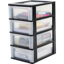 MarkEntegra Çekmeceli Dolap, Çekmece Kabı, 4 Çekmece, 7 L, Format A4, Şeffaf Çekmeceler, Ofis, Oturma Odası Düzenleyici Göğüs OCH-2004 - Siyah