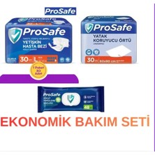 Prosafe Hasta Bakım Seti L Beden 30’lu Hasta Bezi + 30’lu Yatak Koruyucu + 48’li Vücut Tmzlm Hvls