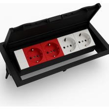 MarkEntegra Masa Üstü Kapaklı Priz Kutusu – 2 Şebeke, 2 Ups, 1 Data Prizi Dahil – Abs Kırılmaz Siyah Plastik – Gömme Tip – 12,5X25,2 cm Kesim – 14,2X27 cm Dış Çap Ne-Ad