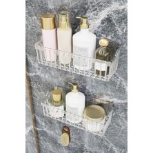 MarkEntegra Banyor Yapışkanlı Banyo Rafı, 2'li Banyo Düzenleyici Organizer Banyo Duş Rafı Şampuanlık, Plstik