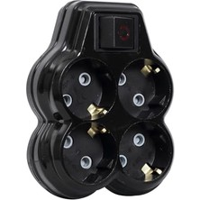 MarkEntegra 4lü Anahtarlı Golyat, Dörtlü Topraklı Priz Çoklayıcı Fiş, Siyah Renk, 16A 250 Volt, Max 3600 Watt
