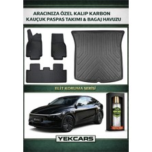 Yek Cars Yeni Tesla (Y) Juniper 2026 Model Karbonlu Kauçuk Paspas Seti ve Bagaj Havuzu