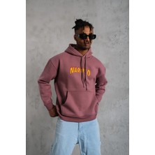 Nidam Butik Erkek 3 Iplik Pamuklu Kapüşonlu Baskılı Cepli Oversize Sweatshirt Hoodie - Gül Kurusu